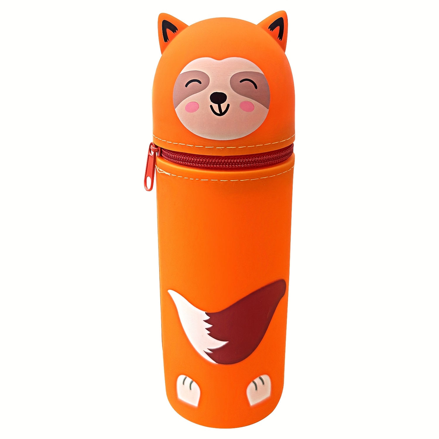 Image of Fox Silicone Pencil Case, Cute Fox Stationery Storage Pouch, Large Capacity Zipper Roll-up Pencil Pouch, Silicone Desktop Pencil Box, Supplies