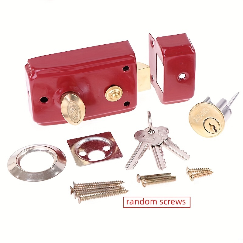 TEMU Heavy-duty -theft Door Lock Set - Fit, Alloy Construction With Brass , Includes 3 - Red