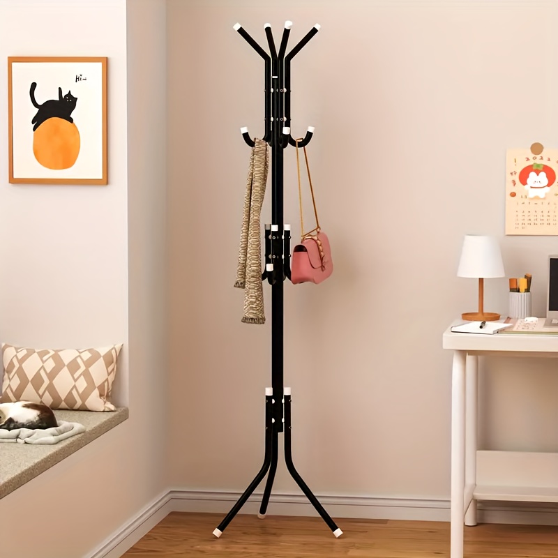 1pc Heavy-Duty Metal Coat Rack with 9-Tier Vertical Storage - Freestanding Space-Saving Clothing Organizer with Sturdy Iron Frame & Copper Finish, 27