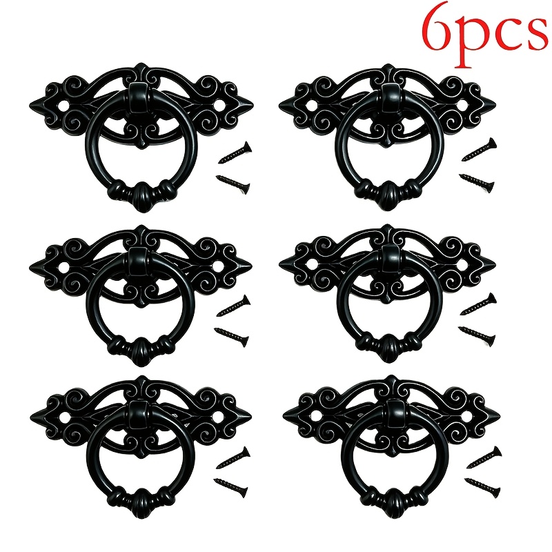 TEMU 6pcs Vintage Nordic Style Drawer Handle Set Furniture Hardware Fittings Cabinet Wardrobe Door Round Single Hole Pull Ring Decoration Handle For
