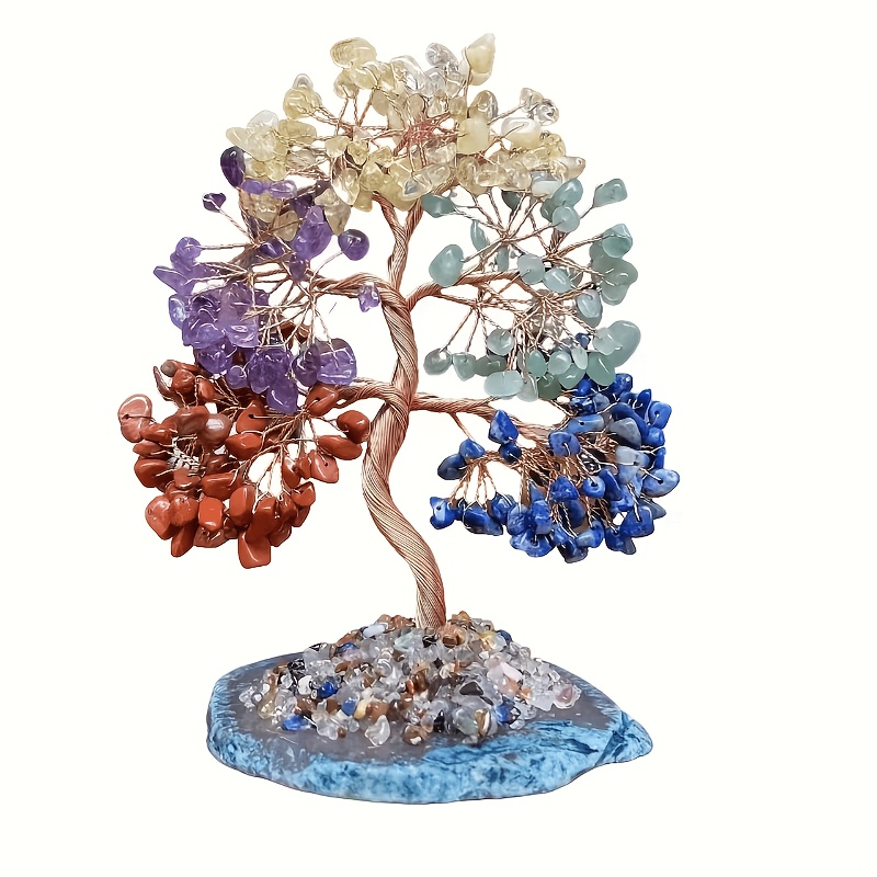 TEMU 1pc Handcrafted Chakras Tree Life Tree Bonsai, Amethyst Green Stone Tree, Christmas Gift Home Decor, Gift