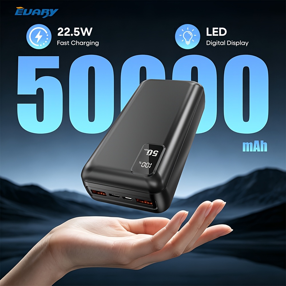 Image of 50000mah High-capacity Fast Charging Power Bank, 22.5w Led Digital Display Portable Phone Charger, Emergency Power Supply For Camping And Outdoor Travel