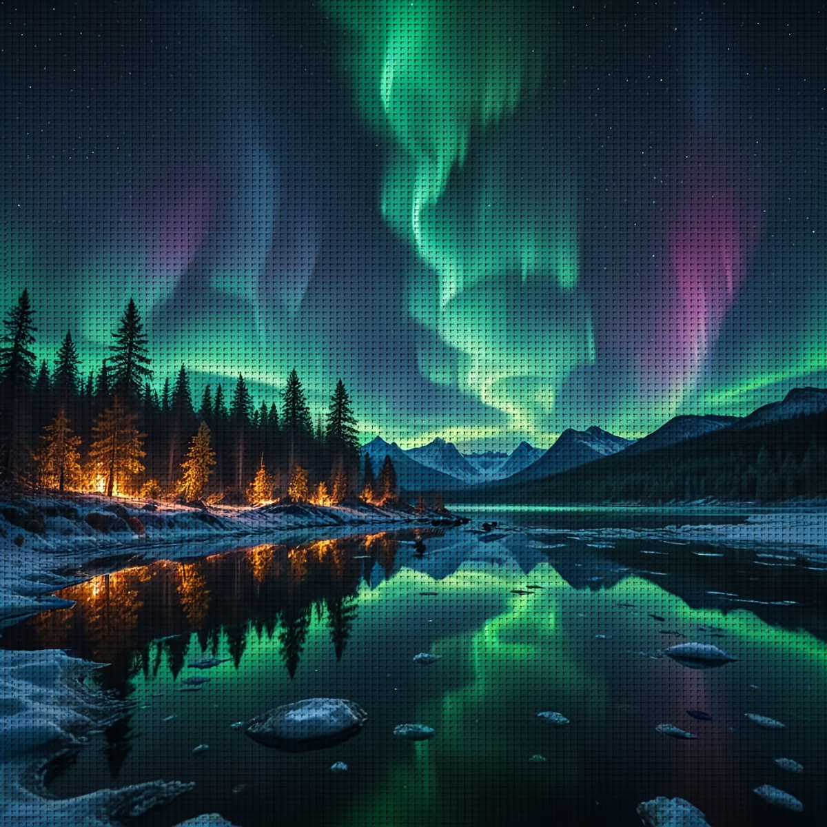TEMU 1 Set 30x30cm/11.8x11.8/40x40cm/15.7x15.7 Inch Aurora Scenery Pattern 11ct/14ct Stamped Fabric Cross Stitch Kit, Suitable For Adult Beginners'