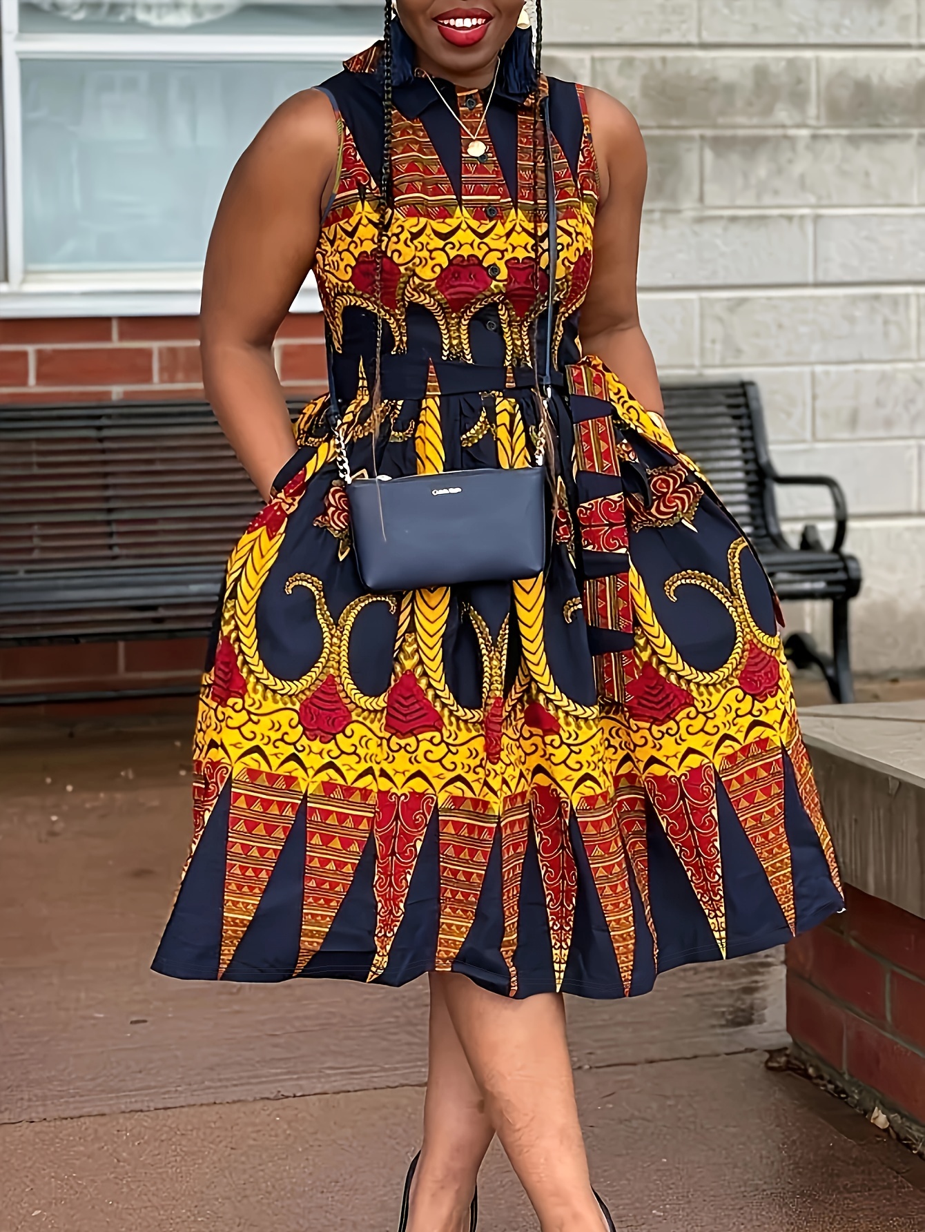 Ankara fit and flare dress on Temu