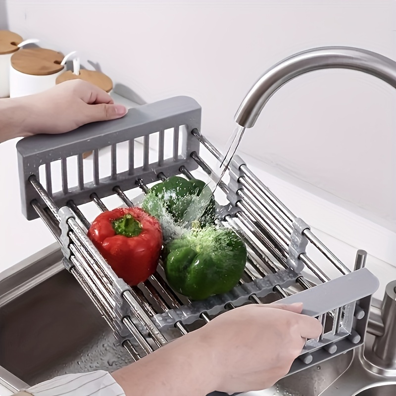 TEMU Expandable Stainless Steel Sink Dish Rack - Adjustable 9.84