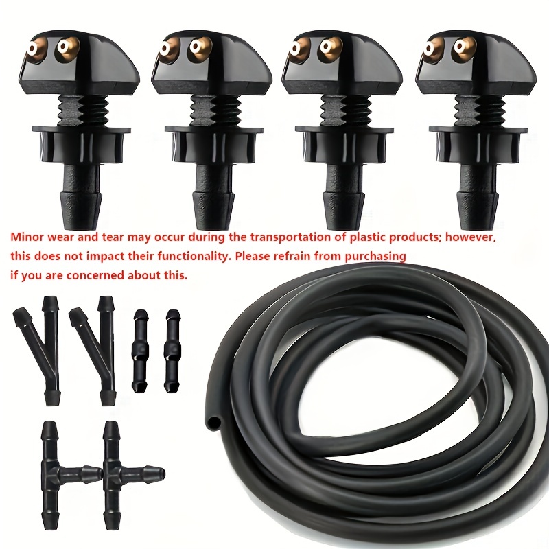 TEMU Kit universale per ugelli tergicristallo auto - Tubo flessibile resistente da 2M, 6 connettori versatili, 4 spruzzatori di precisione a foro -