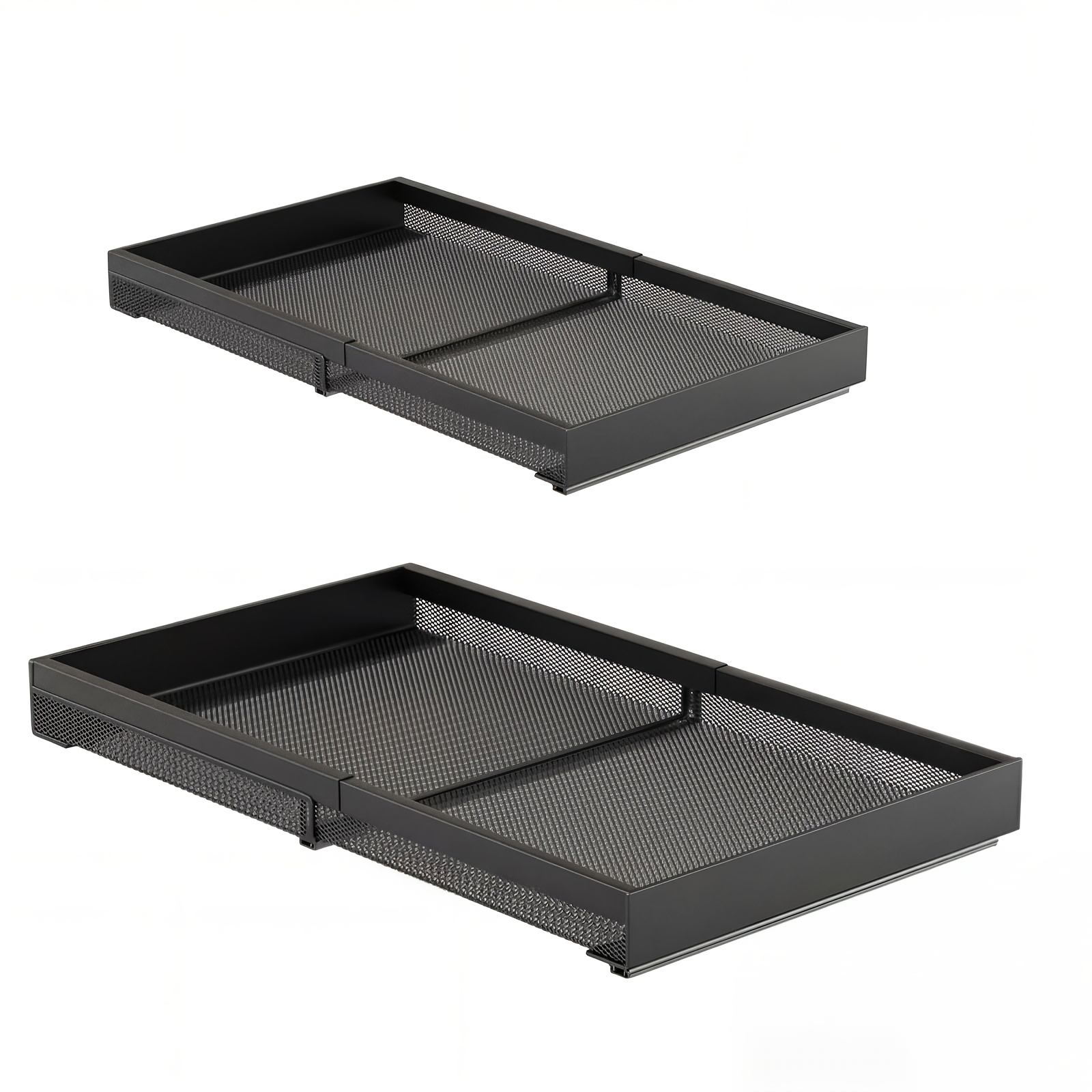 2pcs Heavy Duty Metal Pull Out Cabinet Organizer, Expandable Width 31-55cm+32-55cm, Pull Out Drawers For Cabinets, Upgrade 3 Slide Rails Slide Out Drawers, No Drill Adjustable Roll Out Shelves