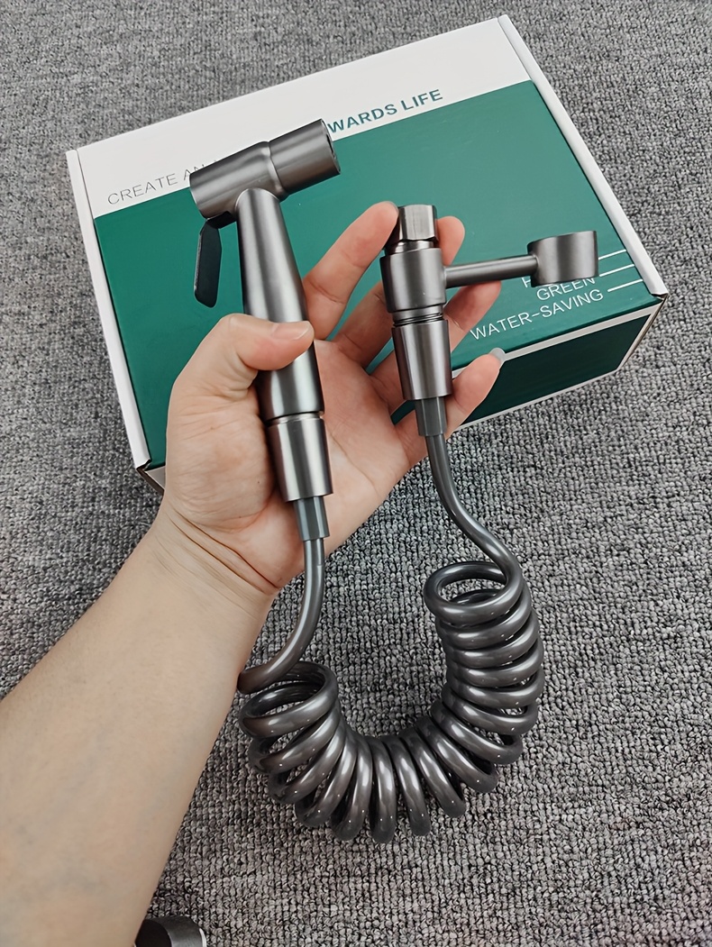 Handheld Toilet Companion Set, Wall-Mounted One-In-One Outlet Valve Kit with Stainless Steel Nozzle, Telescopic Hose and Stand
