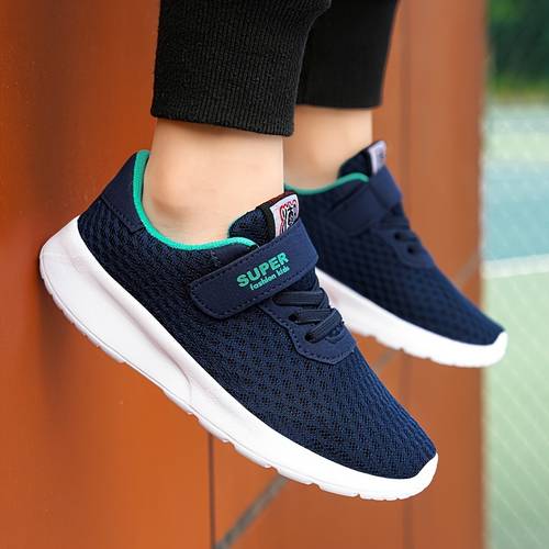boys breathable mesh sneakers casual sporty striped with hook and loop fastener closure