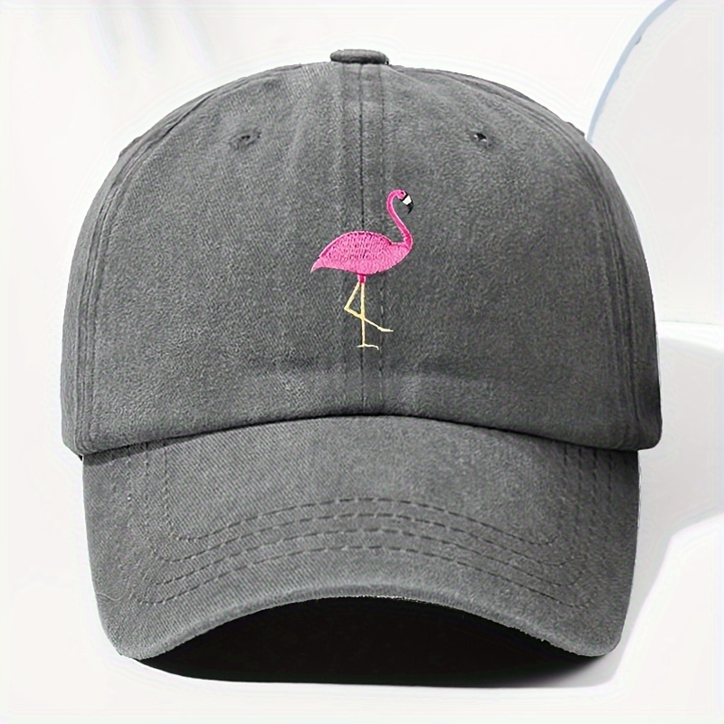 Flamingo Embroidery Baseball Cute Animal Washed Distressed Cartoon Dad Hats Adjustable Casual Sports Hat for Women Girls,Temu