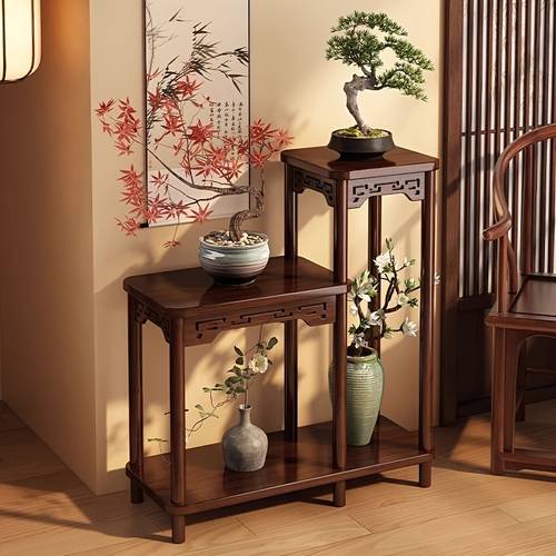 chinese style solid wood plant stand floor standing display shelf for living room balcony multi layer flower pot rack indoor home decor