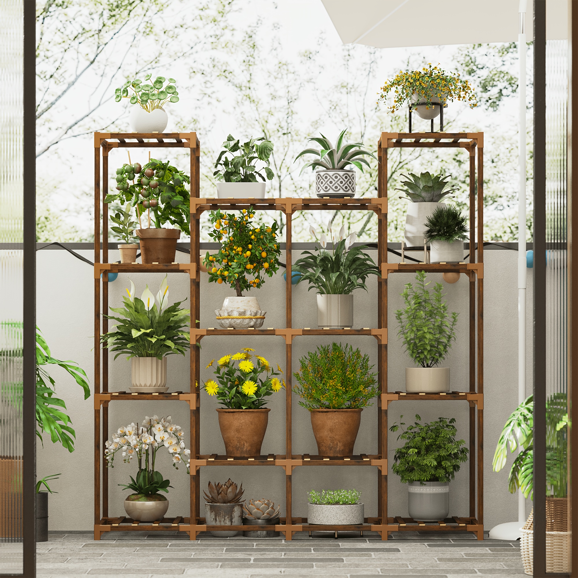 14 tier wooden corner plant stand space saving vertical - Temu