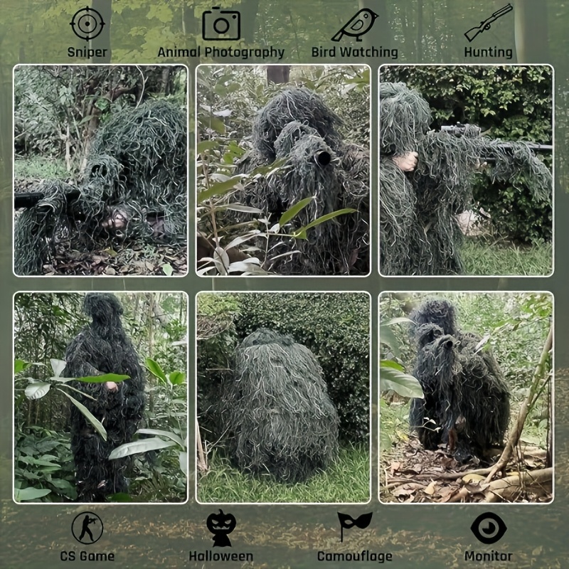 Ghillie Suit, 5 in 1 camouflage suit, outdoor lightweight camouflage suit, for jungle hunting, CS, bird watching, or Halloween.