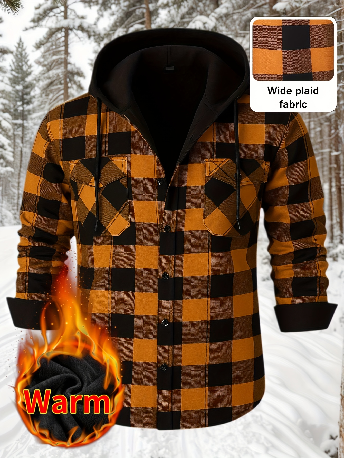 Thermisch werkschort met capuchon voor heren - Heavy-duty fleece gevoerde winterjas met ruitpatroon, volledige ritssluiting aan de voorkant, lange mouwen, overhemdjasje met knoopsluiting voor boerderij, bouw, buiten - Dik geïsoleerd laagstuk (s-3xl) - Ideaal voor Col