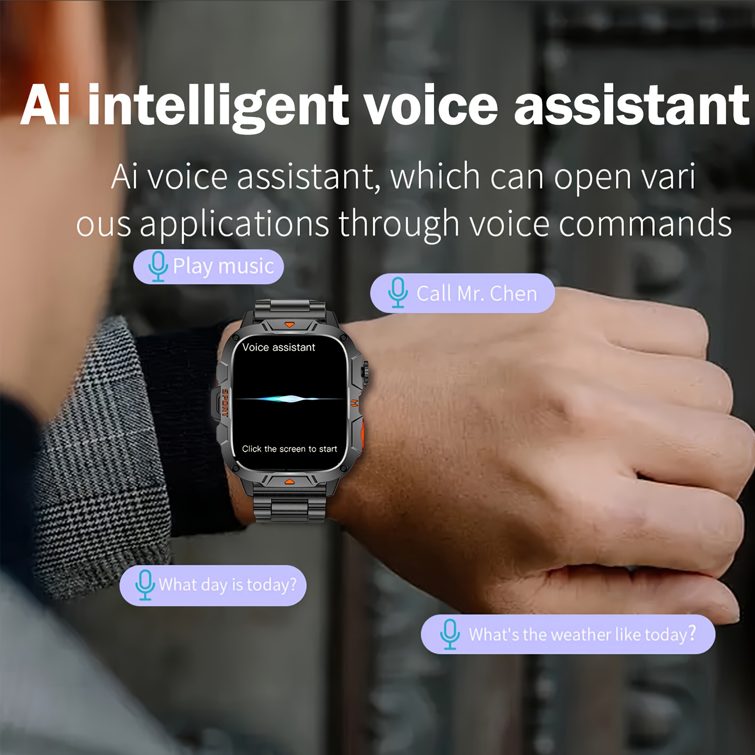 DAORKOW new men's outdoor sports LED smart watch, 1.96-inch full touch screen, waterproof sports wireless connection, compatible with iPhone and Android Details 2