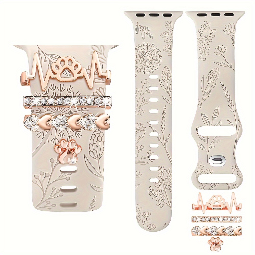

Dandelion Carved Strap With Dog Paw Style Decoration Set For Iwatch Series 38mm 40mm 41mm 42mm 44mm 45mm 49mm (contains Strap)