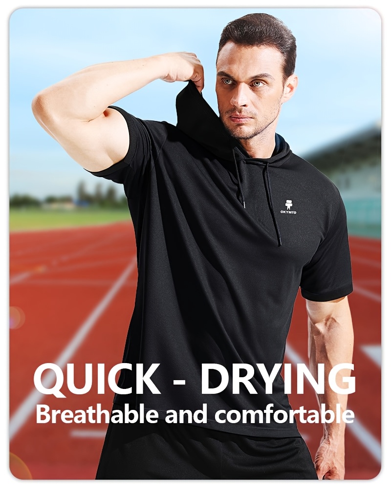 Men'S Loose And Comfortable Quick Drying Sports Shirt - Lightweight And Breathable Hooded Short Sleeved T-Shirt, Suitable for Outdoor Activities, Gym, Running, Marathon, Basketball.