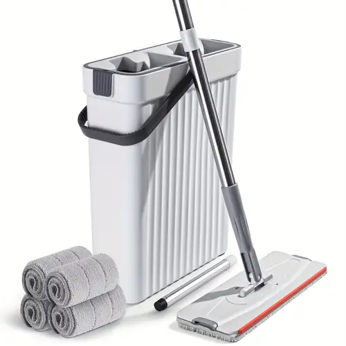mop and mop bucket combo set flat mop floor mop and bucket with 3 washable reusable microfiber cloths wet and dry mop tile wood floors marble and more easter gift