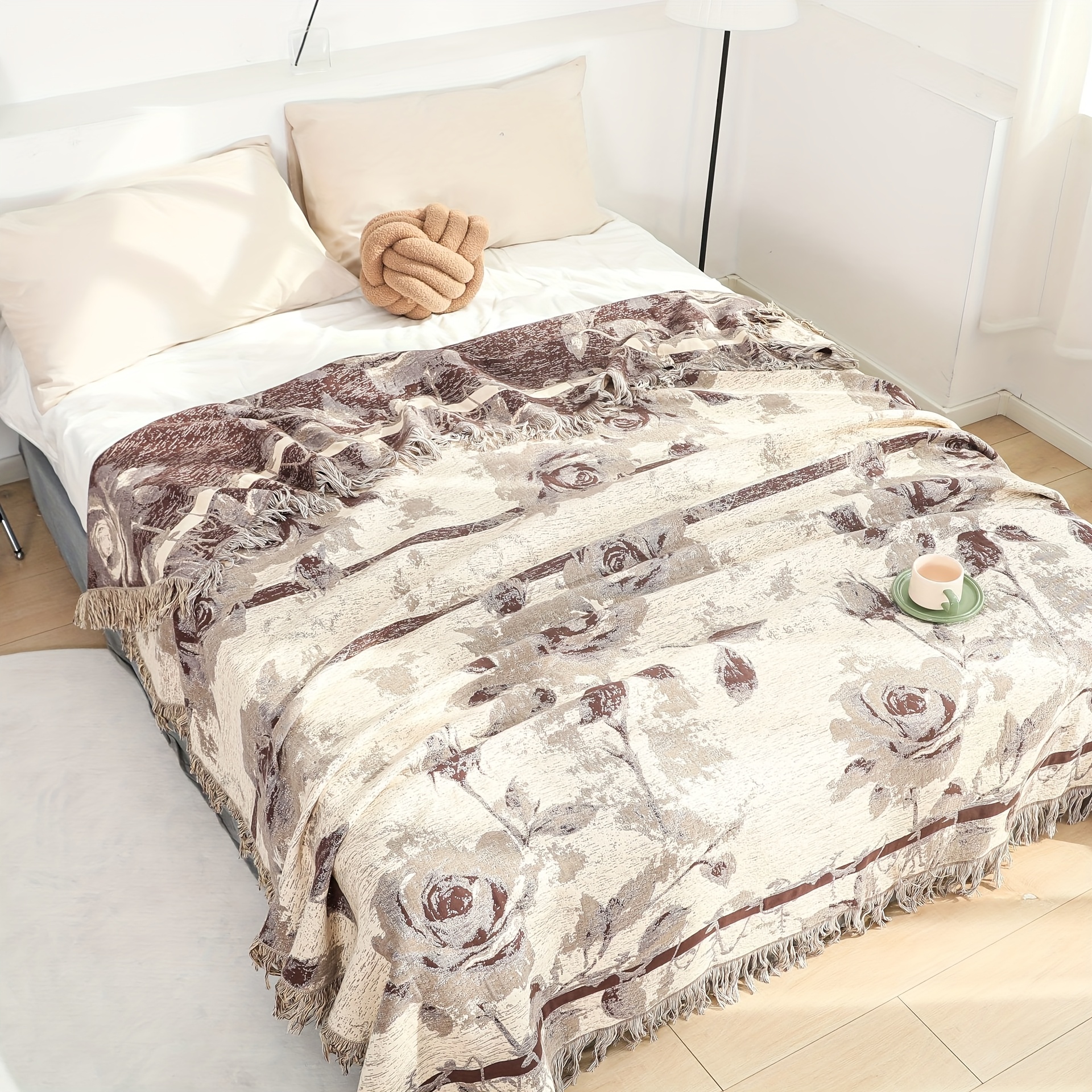 contemporary style 100% cotton throw blanket floral pattern Temu