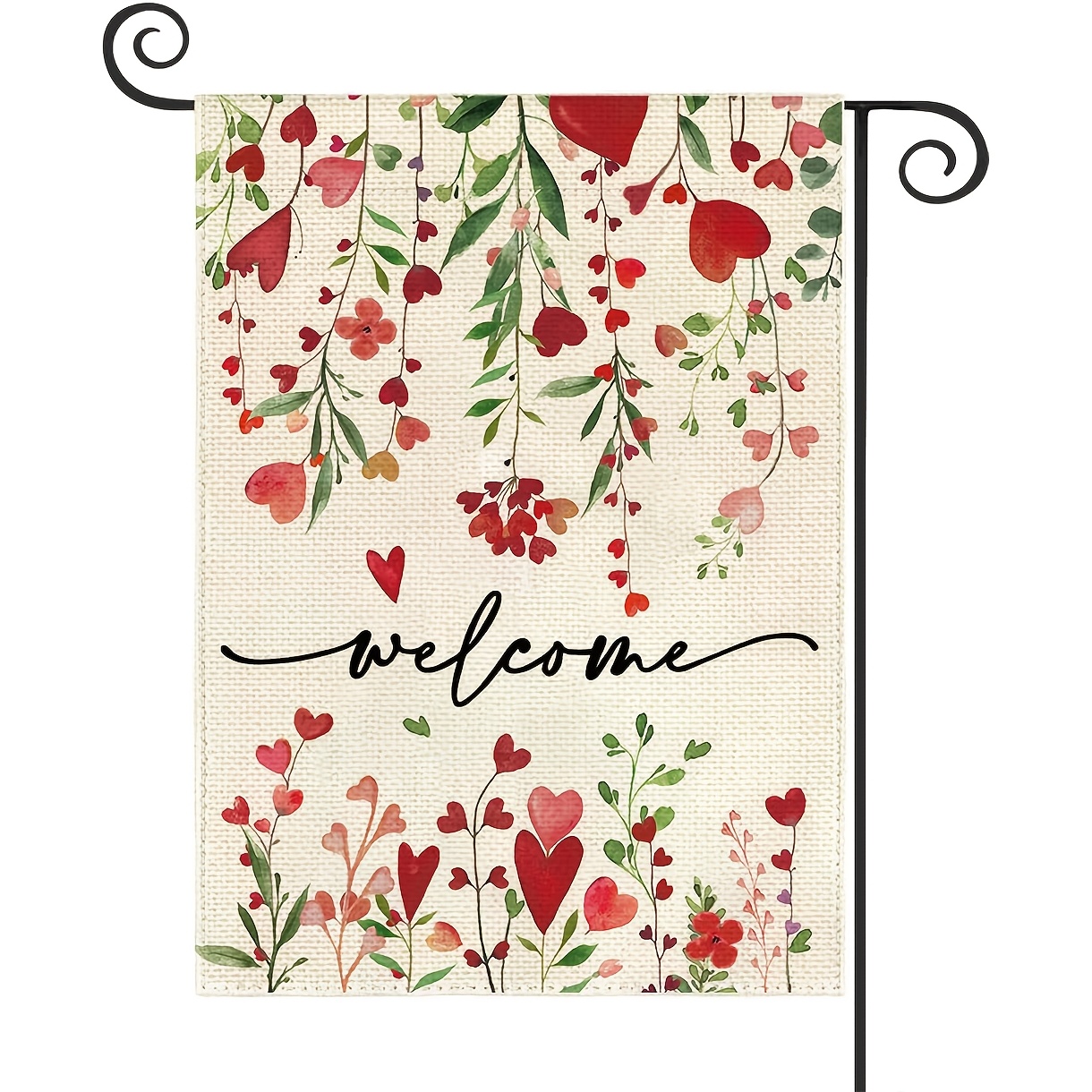 

1pc Valentine's Day Garden Flag, In Sizes 12 X 18 Inches And 28 X 40 Inches, Featuring A Vertical Double-sided Design With Hearts And Floral Patterns, Spring Farmhouse Outdoor Decoration.