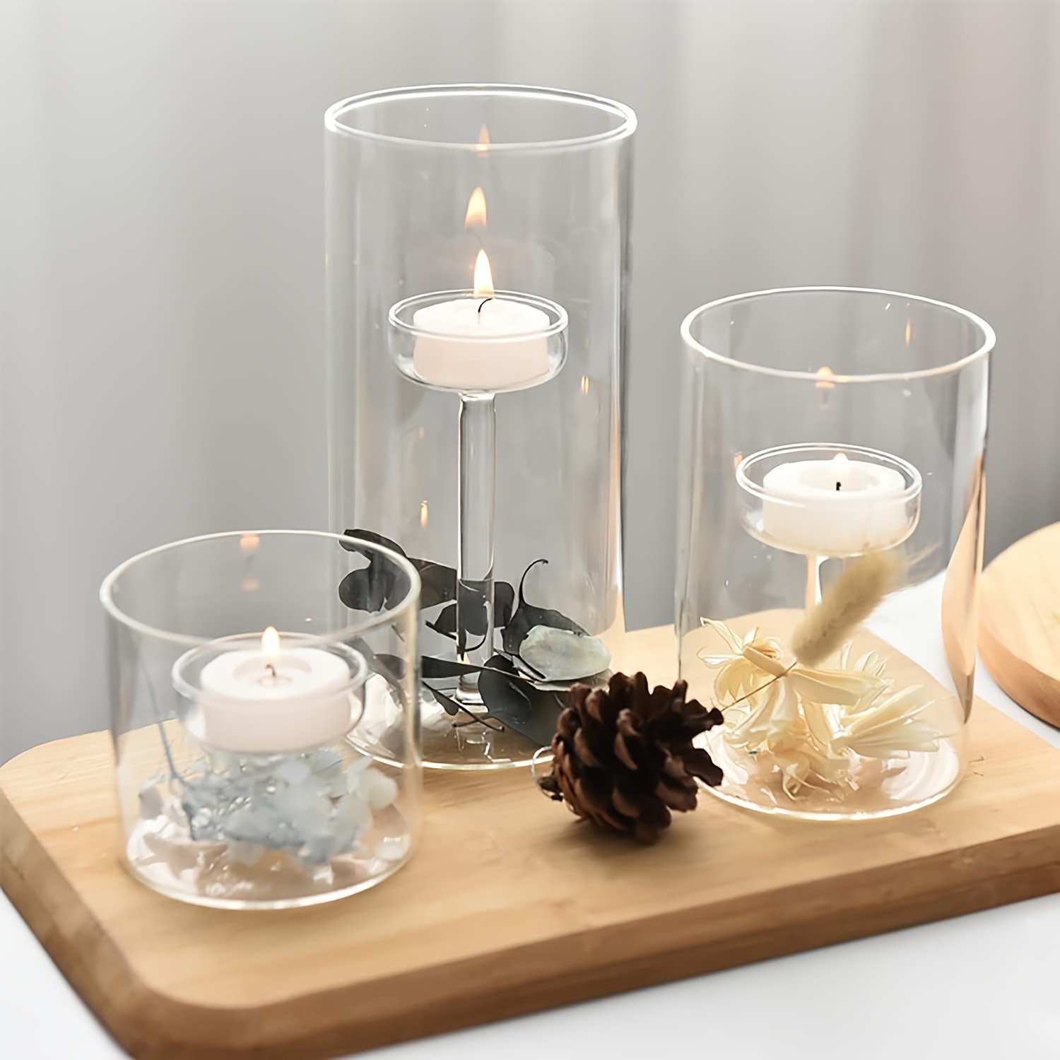 

3pcs Cylinder Glass Decorative Hurricane Candle Holder, Clear Votive Candle Holders Table Centerpieces For Dining Room Wedding Parties Home Decorations