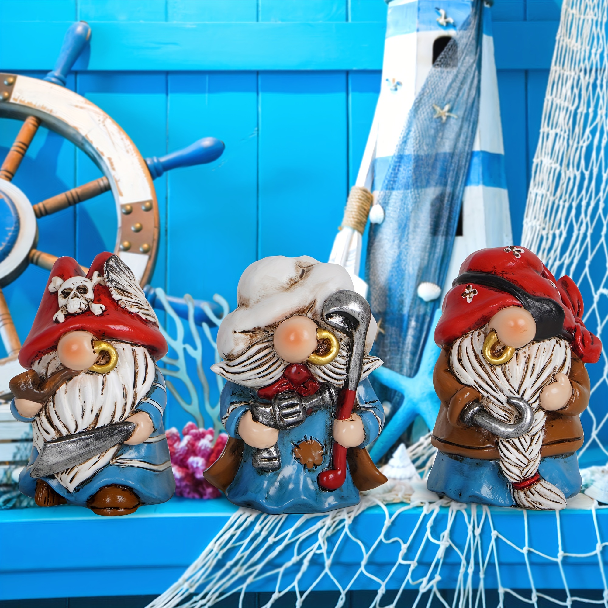 TEMU 3pcs Pirate Home Gnomes Figurines Decorations Pirate Gnomes Ornaments Scandinavian Gifts Summer Gnomes Figurines Home Decorations Table Ocean Pirate Gnomes Decor