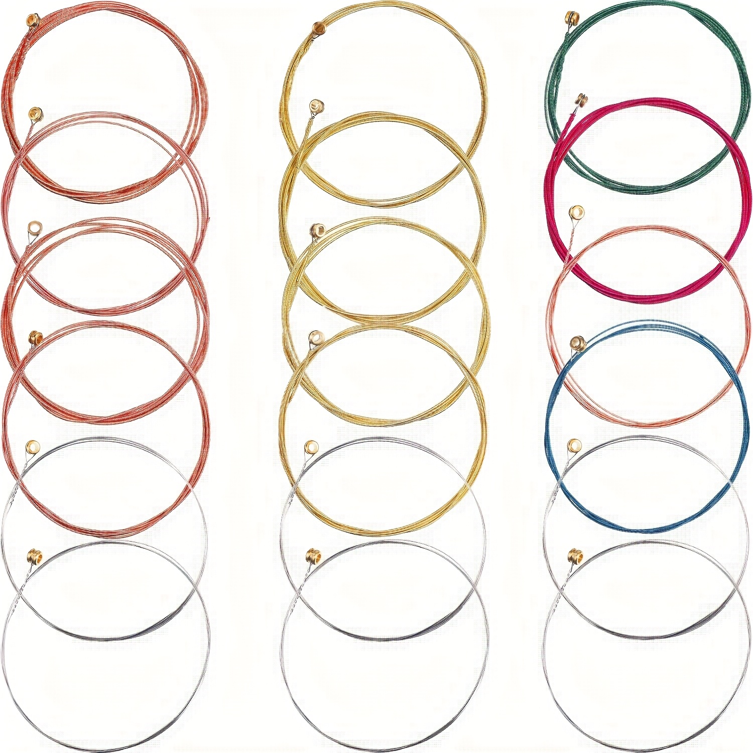 3 Sets Of 6 Acoustic Guitar Strings Replacement Steel String For Acoustic Guitar (1 Brass Set, 1 Copper Set And 1 Multicolor Set)