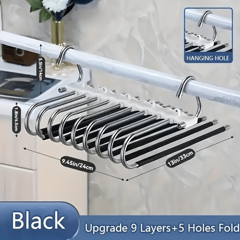 TEMU 1pc Upgraded 9-layer Pants Rack, Cascading Space-saving, Non-slip, And Multifunctional. U-shaped Wardrobe Storage Rack With Hooks, Suitable For