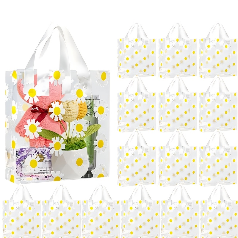 

10/20 Pack Daisy Theme Gift Bags, Pvc Tote Bags For Cosmetics, Party Favors, Souvenir Packaging, Clothing Storage - Yellow Design