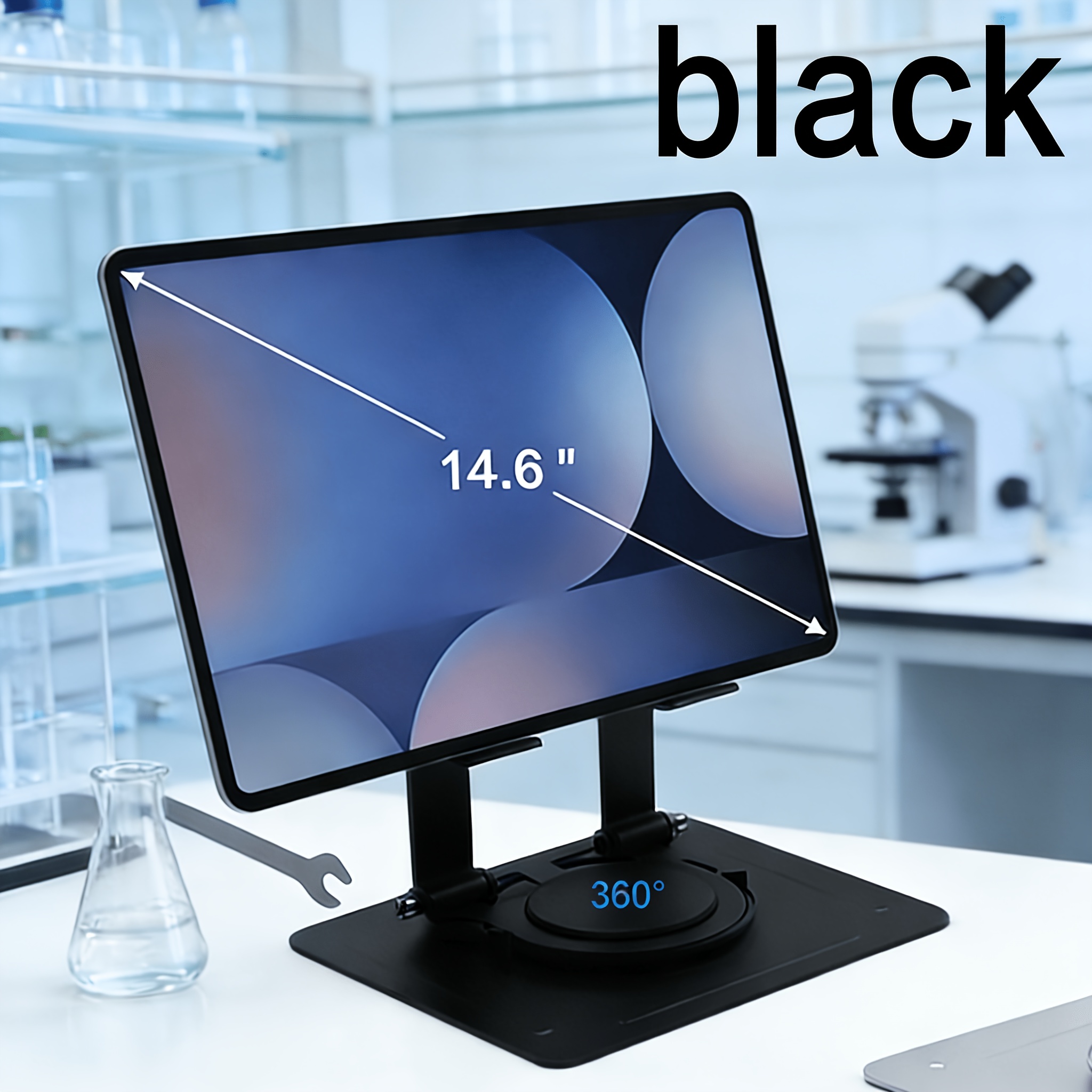 TEMU 360-degree Rotating Knot Modern Structure Black Tablet Stand, High-end Foldable Desk Stand For Phones And Tablets, Convenient For Office Use