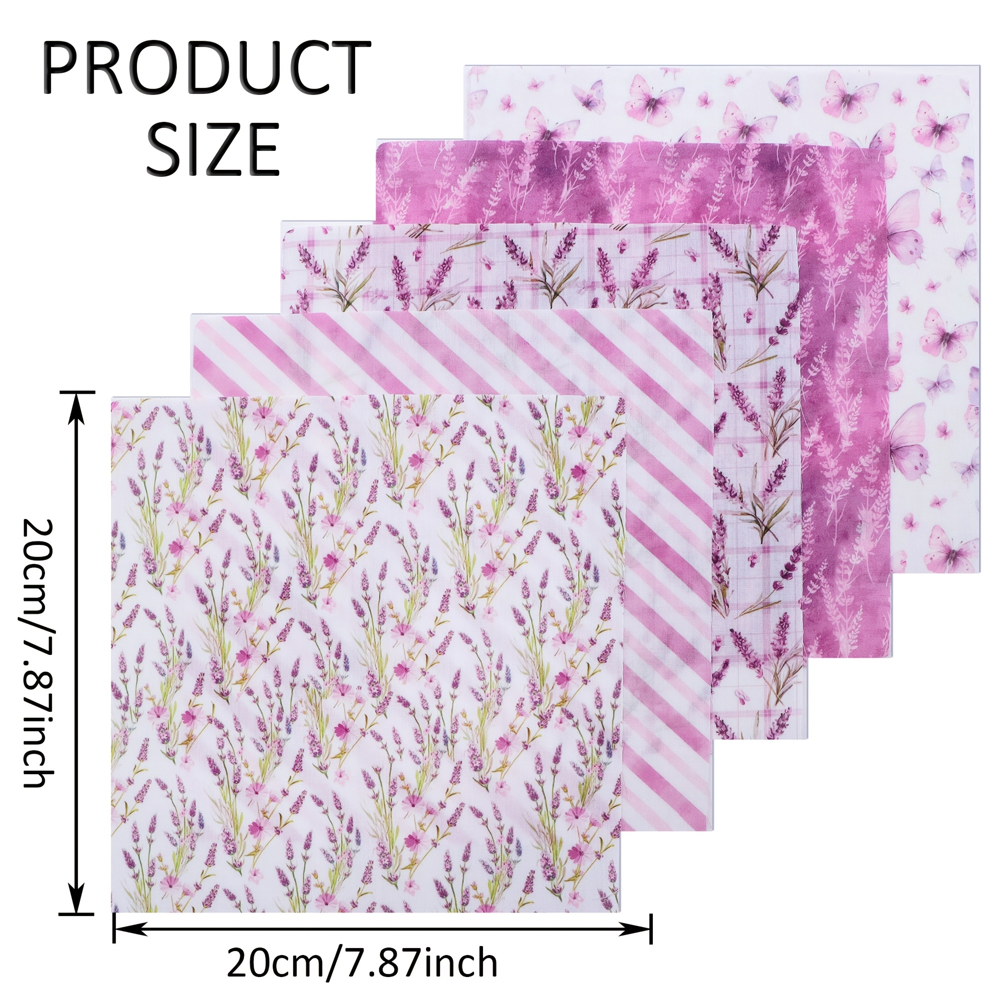 TEMU Lot de 5 tissus à matelasser floraux lavande et papillons - 20x20cm (7,87x7,87 pouces) Fleurs violettes vives, polyester de qualité supérieure