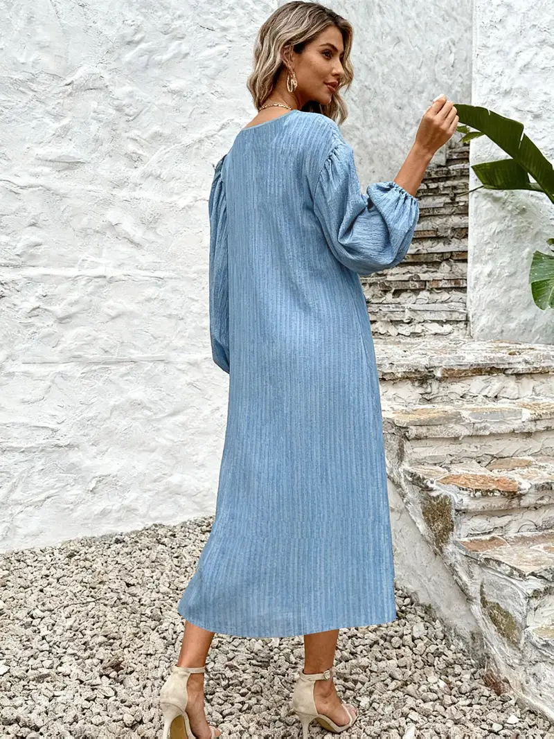 loose dress fashion Lovzfmll Women's Dresses Fashion Fall Lightweight Round Neck Long Sleeve Solid Color Commuting Horn Sleeve Casual Loose Comfortable Maxi Peasant Large Hem Ruffle Dress Army Green M