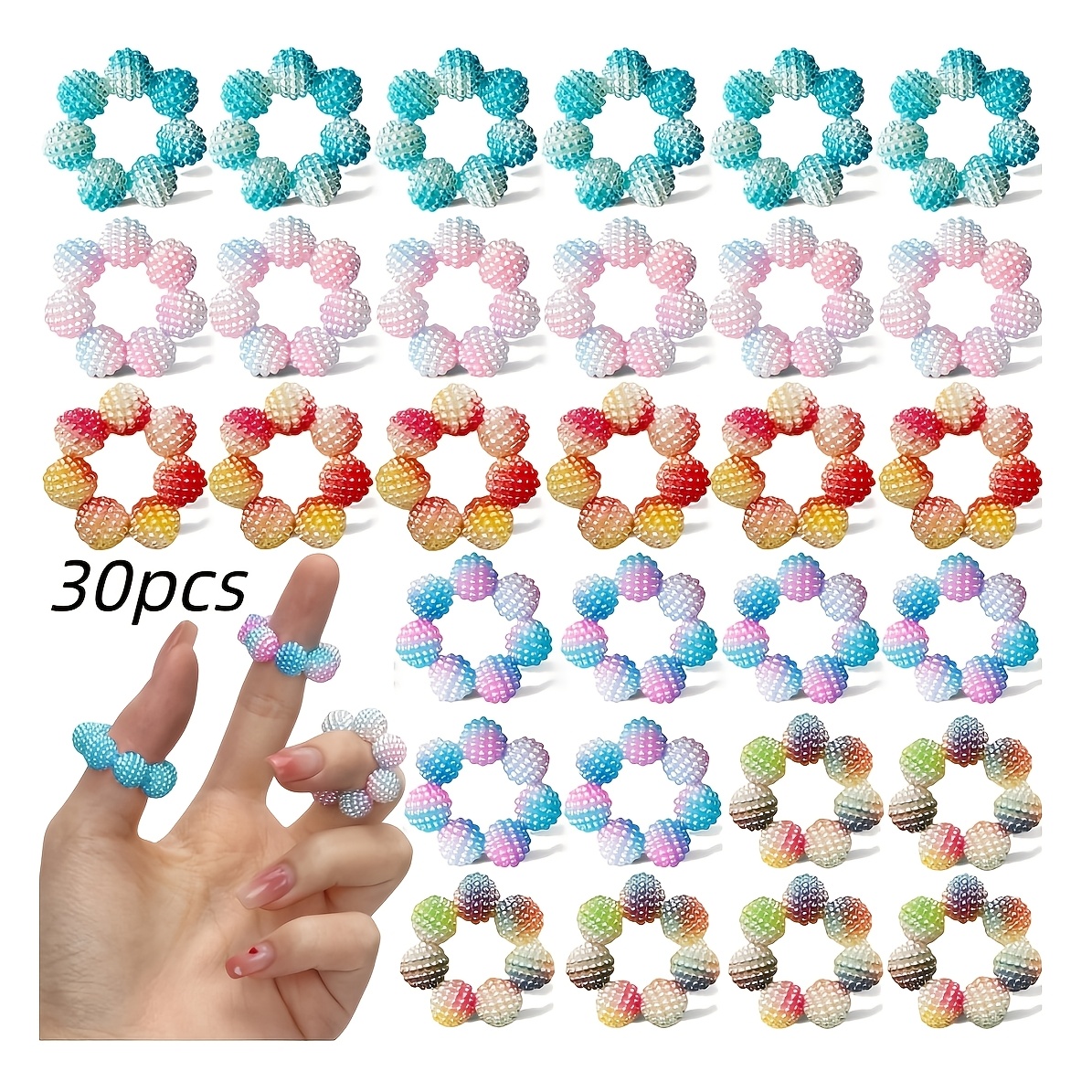 Image of 30pcs Colored Bead Sensory Finger Rings - Massage Ball - Adjustable Relax Anxiety Calming With Finger Rings, Multicolor For Adults, For Finger Massager, For Office Workers