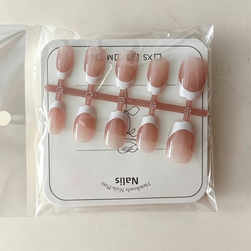 TEMU 10pcs French Cutting-edge Treated Short Pointed Almond Fake Nails, 3 Sizes Of Salon Grade Translucent Nail Covers, Suitable For Women And,
