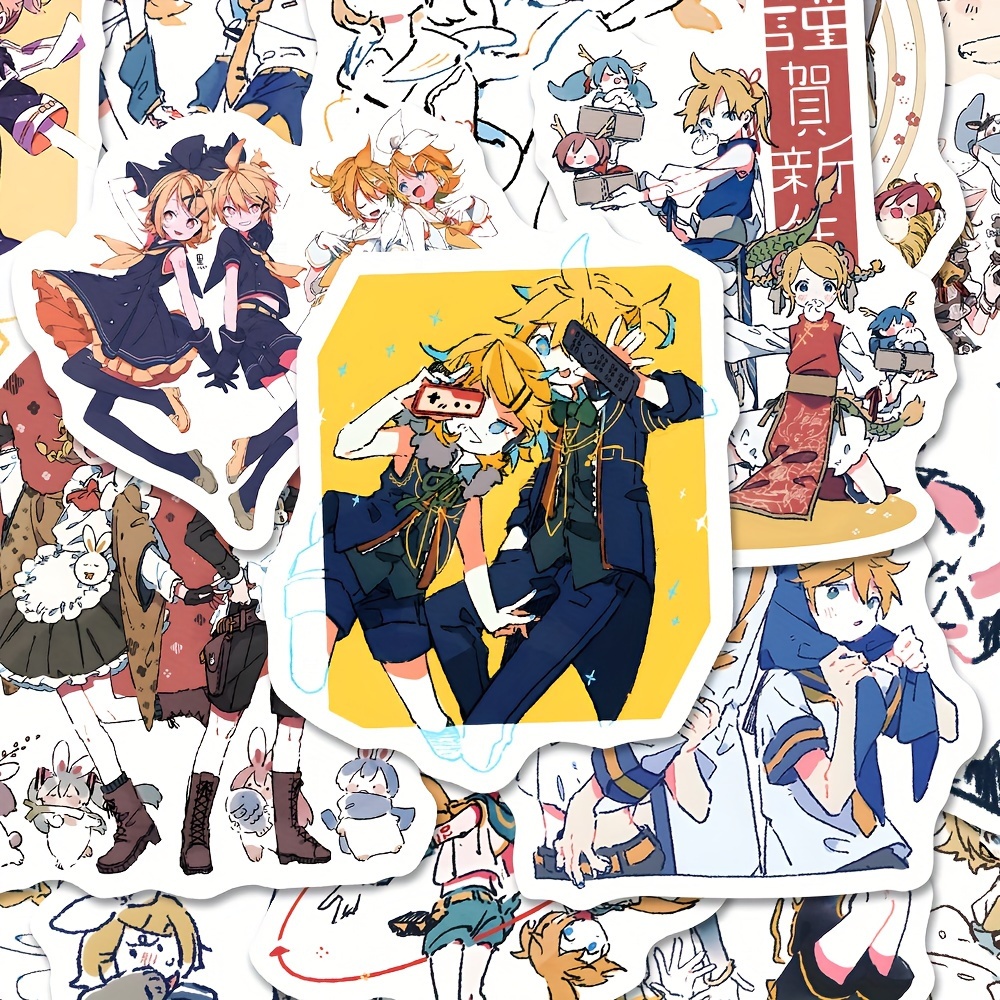 50-Pack Kagamine Twins Pvc Stickers - Waterproof &amp; Fade-Resistant For Laptops, Phones, Cars &amp; Water Bottles Waterproof Stickers Waterproof Vinyl Stick