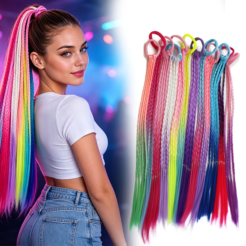 TEMU Braided Hair Extensions Hair Additions, Ponytail Hair Extensions Mixed Colors Synthetic Hair Pieces Red Braiding Hair Daily Additions For 12pcs