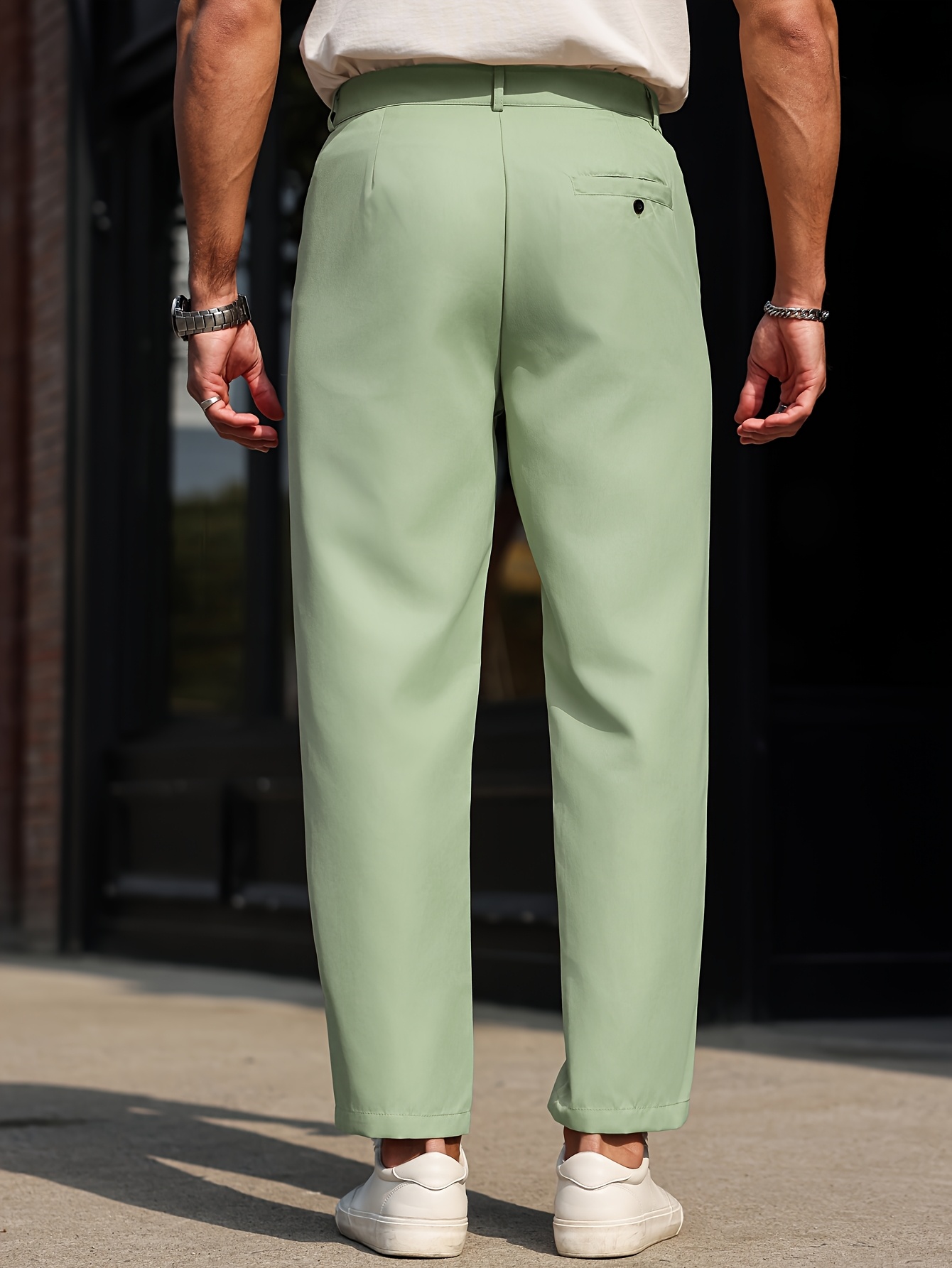 Men's Slim-Fit Casual Dress Pants - Solid Beige, Machine Washable, Straight Leg Design with Side Pockets, Perfect for Business or Leisure Outings, Allseason Trousers | Straight Leg Pants | Internal Zipper Closure