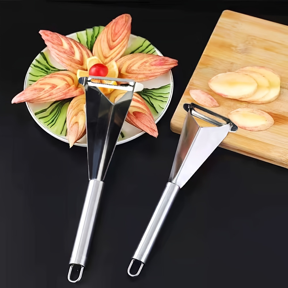 Stainless Multi-Function Apple Slicer and Corer - Triangular Push for Easy Fruit Carving, Slicing, and Peeling - Durable Kitchen for Home Use, Fruit Preparation| Design|Durable Kitchenware, Fruit