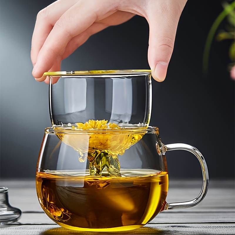 TEMU Glass Tea Cup With Infuser And Lid, 17.6oz/520ml Large Borosilicate Tea Cup, Tea Cup, Transparent Cup For Loose Leaf Tea, , Microwave And