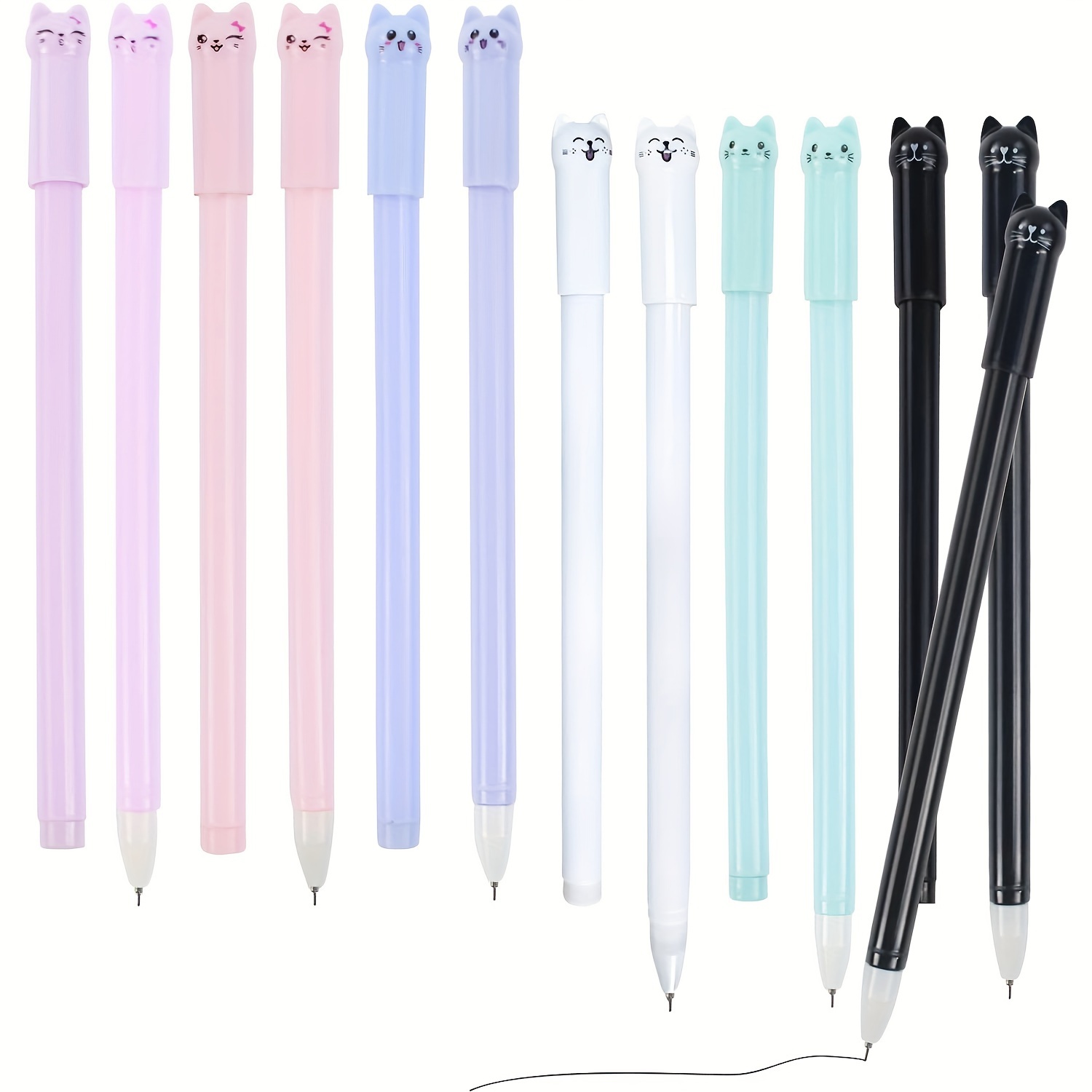 

12/24pcs Cute Cat Pen, Kawaii Gel Pen, Black Ink Ballpoint Pen, Japanese Cat Pen School Office Supplies Kawaii Accessories For Cat Lovers