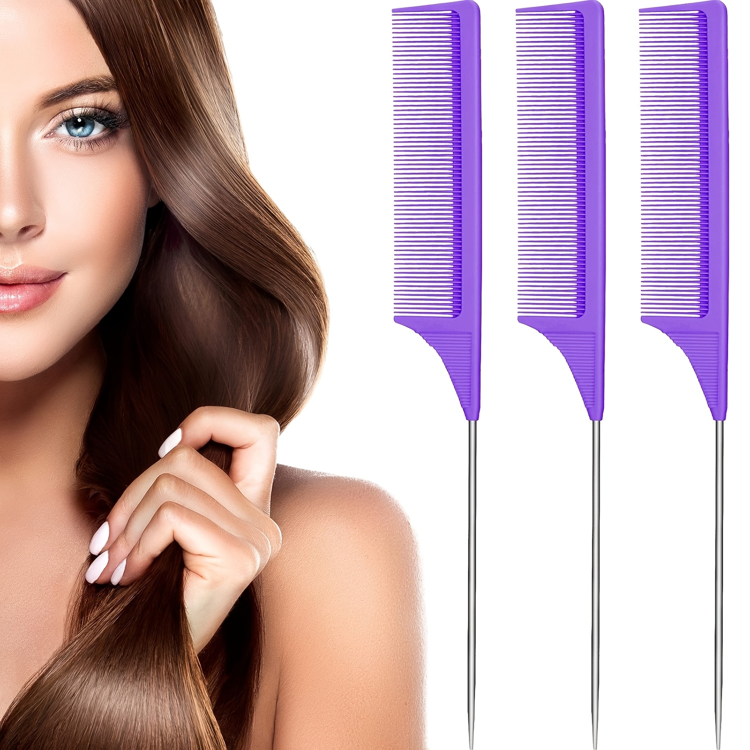 3 pack hair rat tail combs set parting   teasing fine tooth comb metal hair pick detangling heat resistant carbon fiber teasing comb and stainless steel   black powder gifts for women christmas decorations christmas gifts