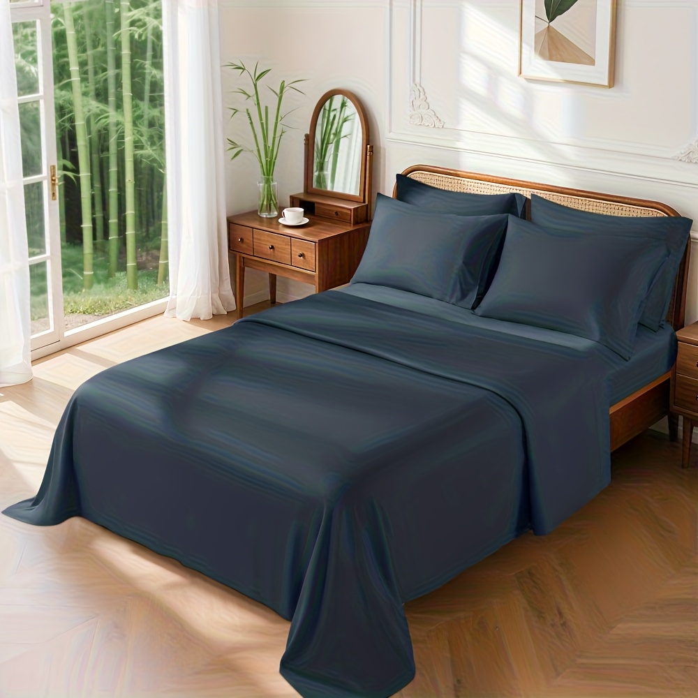 TEMU Parure de lit 6 pièces rafraîchissante en bambou, parure de draps en microfibre avec 4 taies d'oreiller, parure de draps en bambou doux,