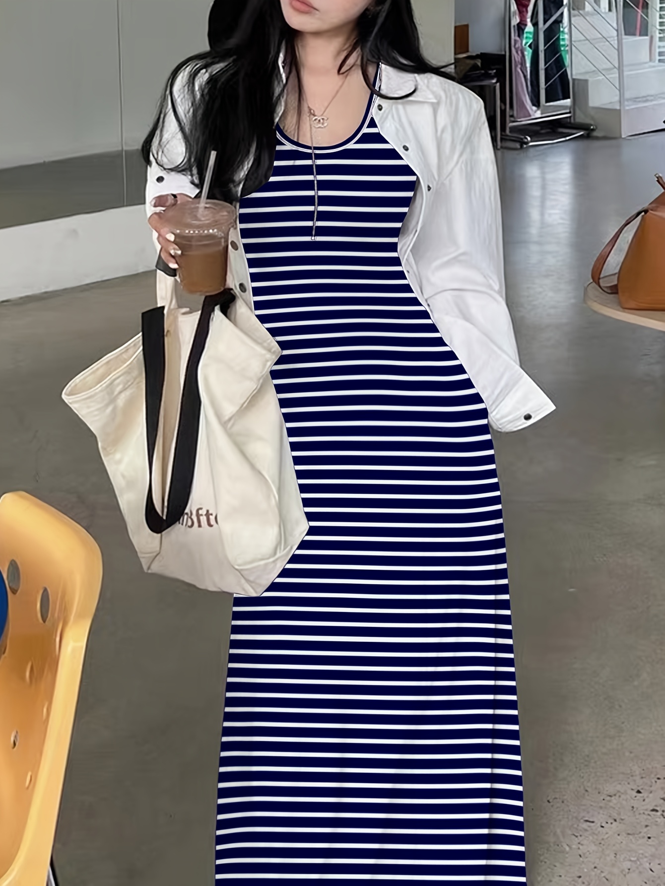 womens sleeveless striped maxi dress hem u neck - Temu Oman