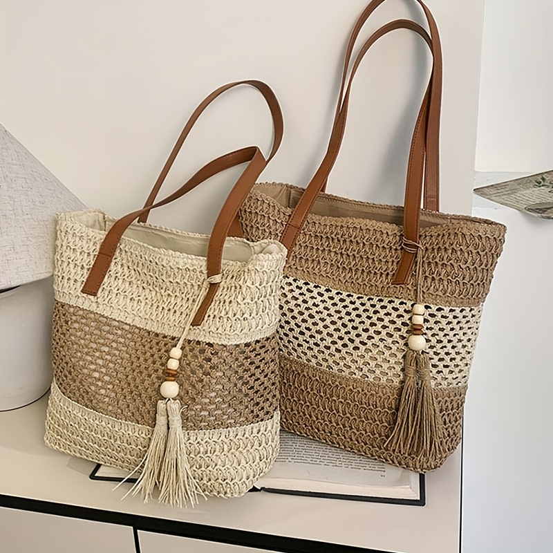 2-teiliges Gewebtes Handtaschen-Set Für Damen – Große Umhängetasche & Kleine Clutch, Braun