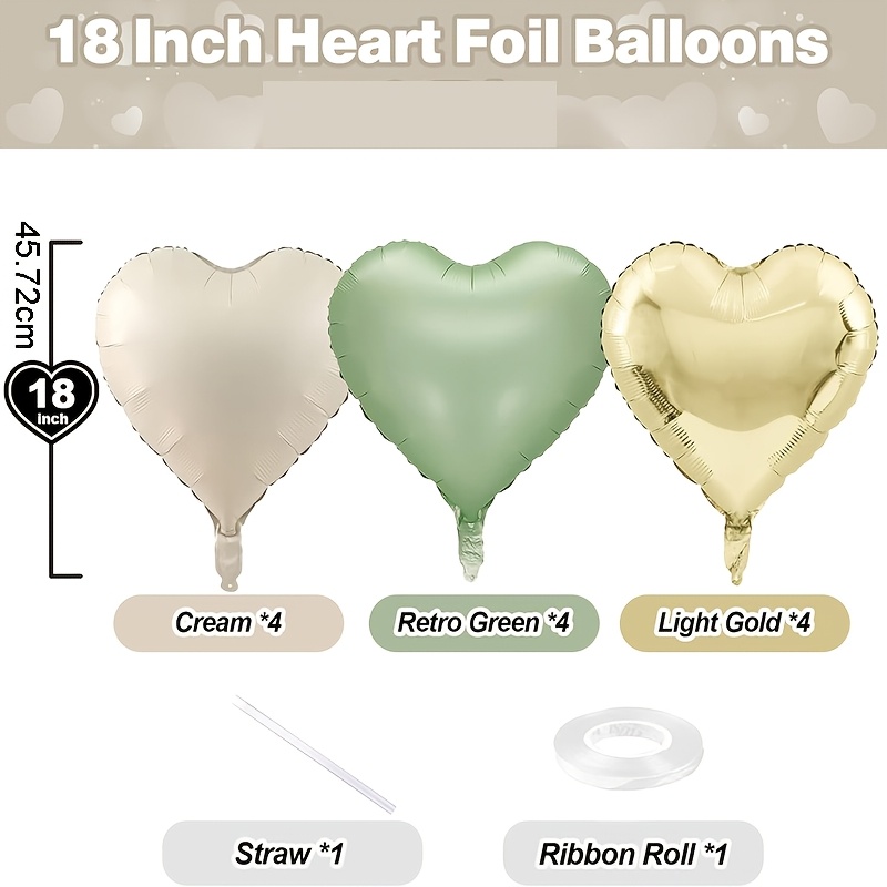TEMU Set di palloncini a cuore in lamina , e crema con nastro e cannuccia, decorazioni per feste a tema campeggio, decorazione per sfondo di feste