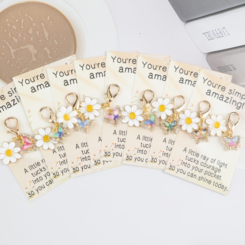 TEMU 8pcs You're Daisy & Keychain With Inspirational Card, Cute Enamel Daisy & Charm Keyring, A Of Light Encouragement Gift For Friend Coworker, Bag
