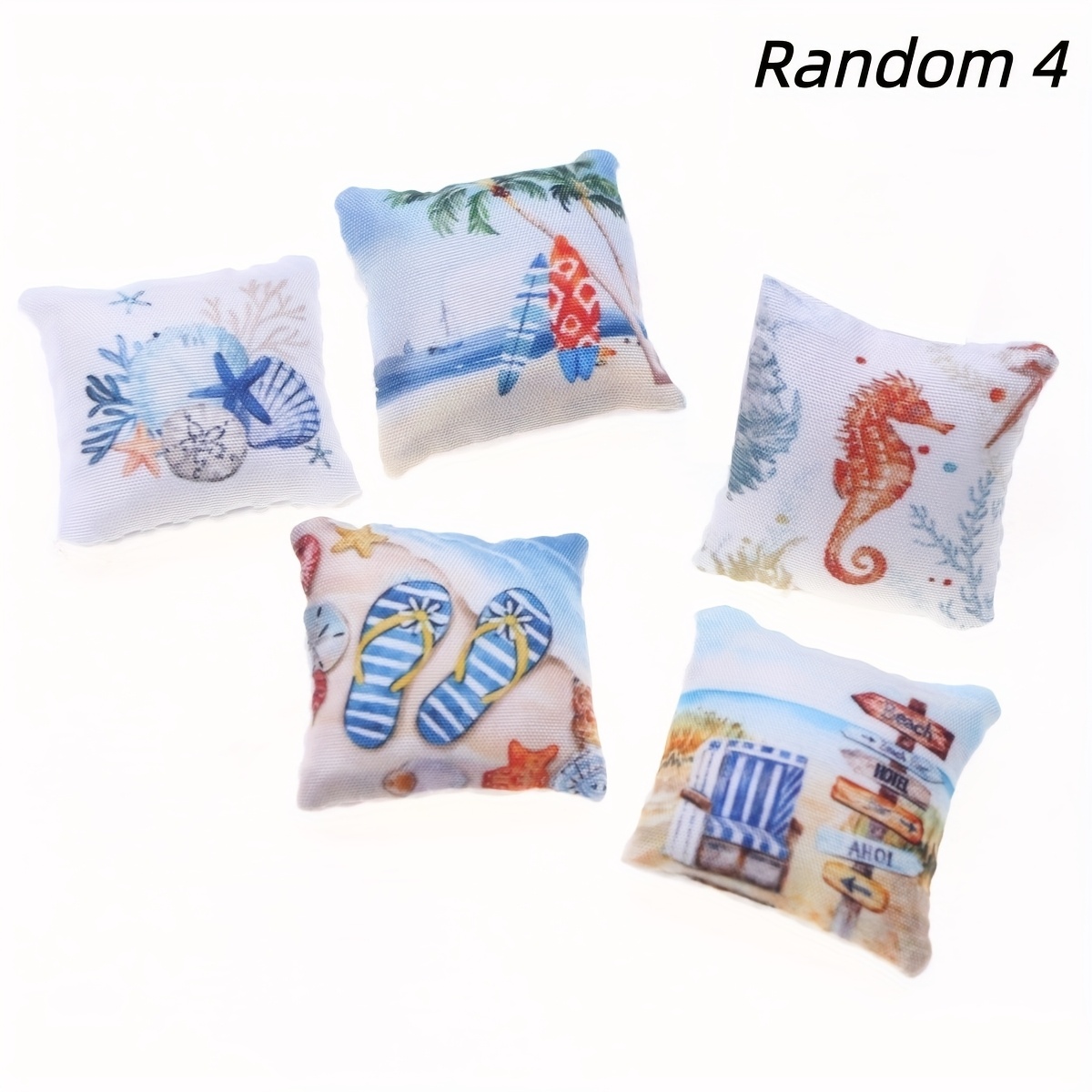Image of Dollhouse Ornaments, Random 4pcs, Mini Summer Ocean Beach Pillow Models, Miniature Home Scene Sofa Decorations, Collectible Gifts For Hobbyists And Enthusiasts