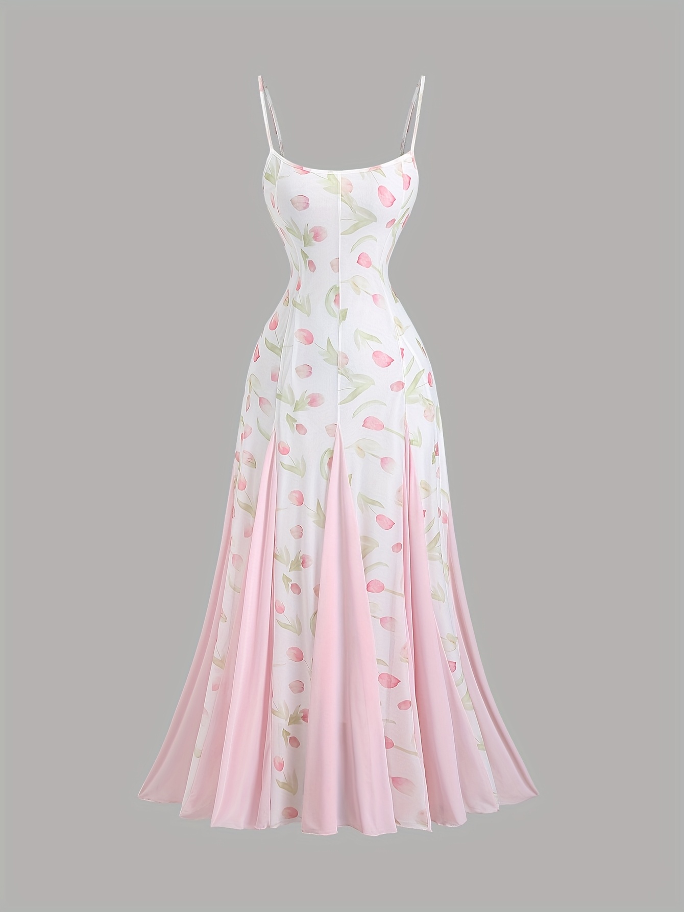 vestido largo elegante estampado tulipanes florales mujer Temu