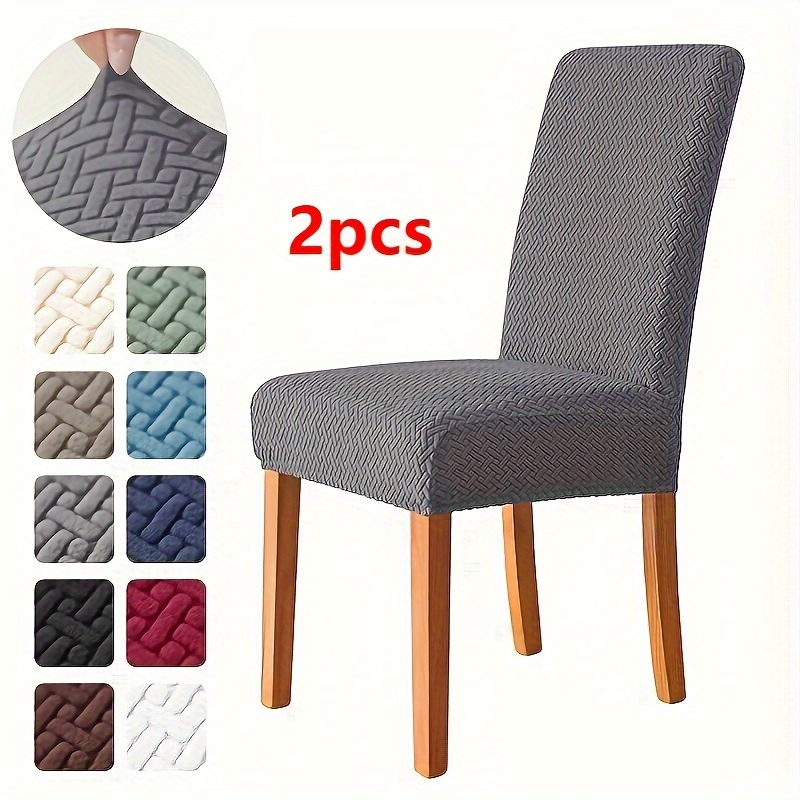 

2pcs Stretch Dining Chair Covers, M Size, T-shaped Jacquard Design, Fit For Home & Hotel, Machine Washable, Spandex/polyester , In Light Gray, , , And Burgundy, Chair Covers For Dining Chairs