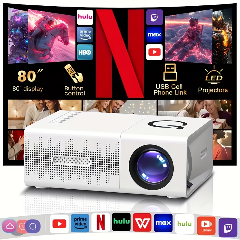 Projecteur Vidéo Portable, Projecteur Home Cinema Miniature pour Extérieur, Résolution Native 1920*1080P, Compatible avec la Projection d'Écran Mobile (IOS/TV Stick/USB/Ordinateur portable), Idéal Pour Appareils Tels que IOS